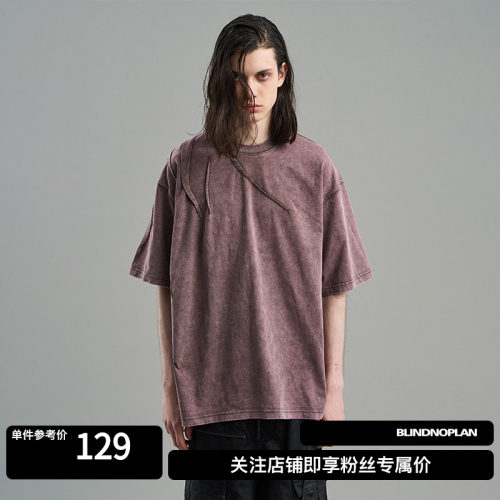 BLINDNOPLAN不对称褶皱洗水T恤