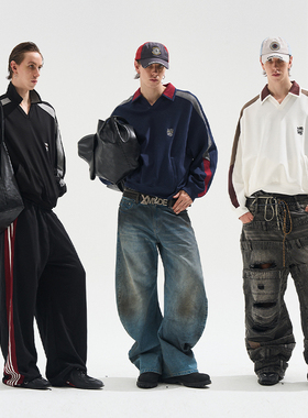 EXITMODE BY BLINDNOPLAN 25AW撞色Polo长袖卫衣拼接刺绣宽松上衣