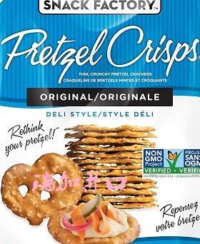 包加拿大邮Snack Factory pretzel蝴蝶薄脆饼干200g*2包原味低卡