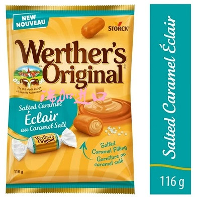 新品包邮加拿大Werther's海盐焦糖灌心黄油+奶油焦糖糖果116g*3袋