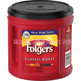 包邮加拿大购美国Folgers福爵经典中度烘焙咖啡粉816g/桶浓厚纯正