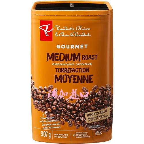 包加拿大邮PC总统之选阿拉比卡美食家黄金烤中度烘焙咖啡豆907g