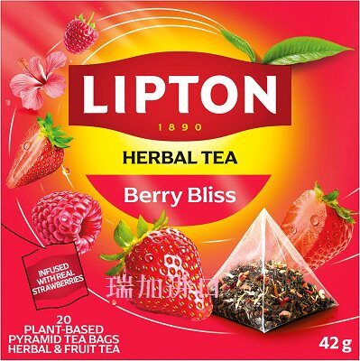 包邮加拿大Lipton立顿浆果莓果金字塔花草茶包42克*2草莓树莓木槿