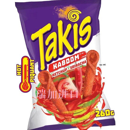 包邮加拿大Takis  Ketchup蕃茄是拉差风味卷饼玉米脆片260克*3包