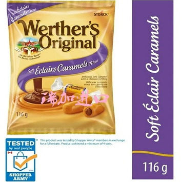 包邮加拿大Werther's软太妃糖巧克力夹心焦糖糖果116克*3袋多口味