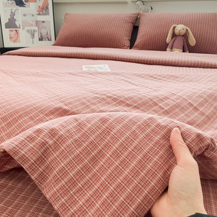 晚晴红水洗棉四件套全棉纯棉三件套1.5m1.8米亲肤床上用品套件
