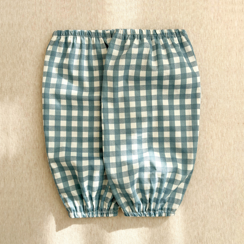 唐朝一只鱼纯棉浅蓝小格套袖