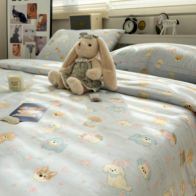 奶fufu蓝全棉四件套学生宿舍纯棉卡通儿童被套床单三件套床上用品,床上用品,床品套件/四件套/多件套,淘宝优惠券,粉丝福利购,淘宝优惠卷