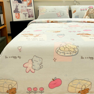 牛奶绒滑板狗蓝卡通四件套珊瑚绒床单被套单件1.5m1.8宿舍三件套