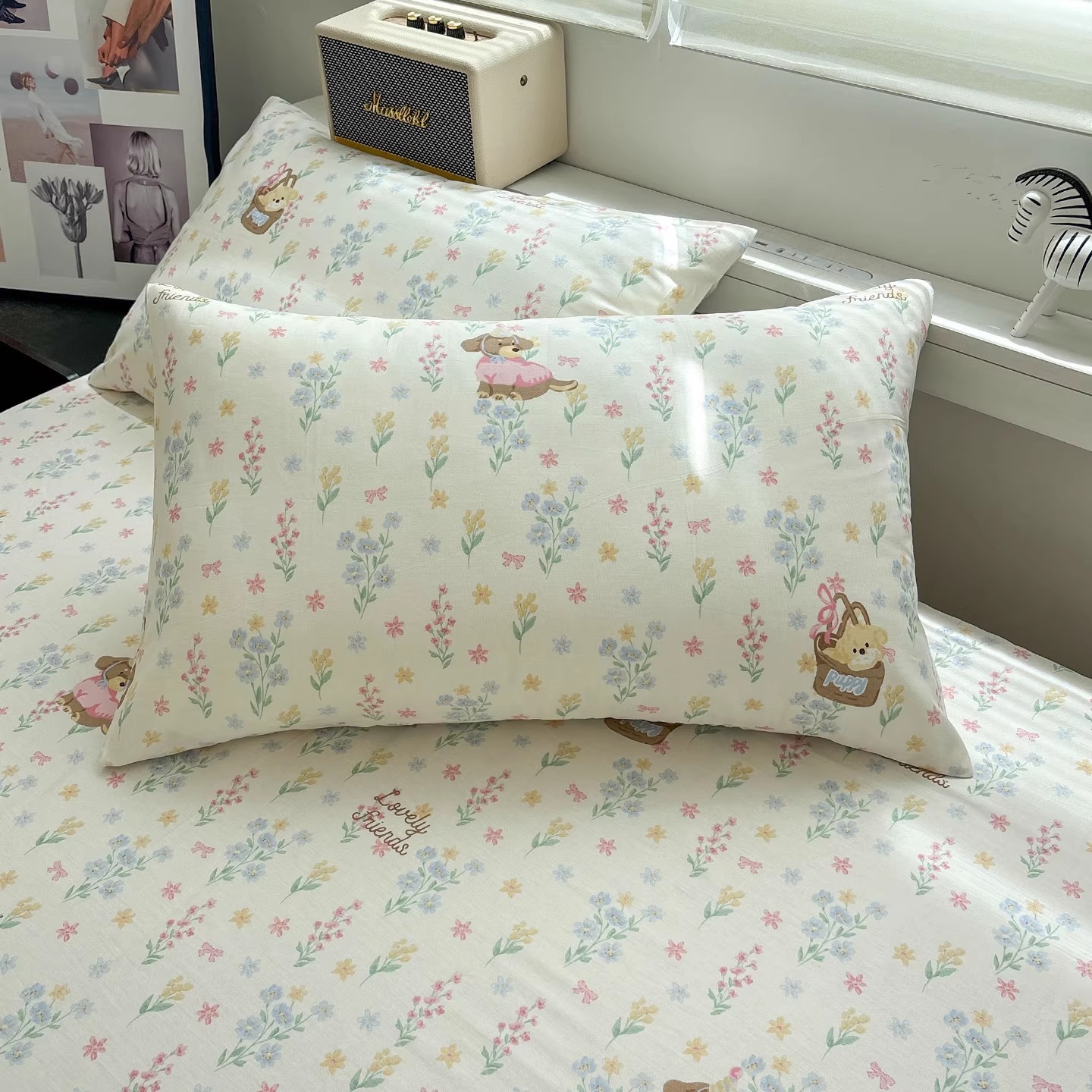 可爱摇篮狗狗枕套单个家用48x74cm儿童100纯棉枕头套枕芯一对装