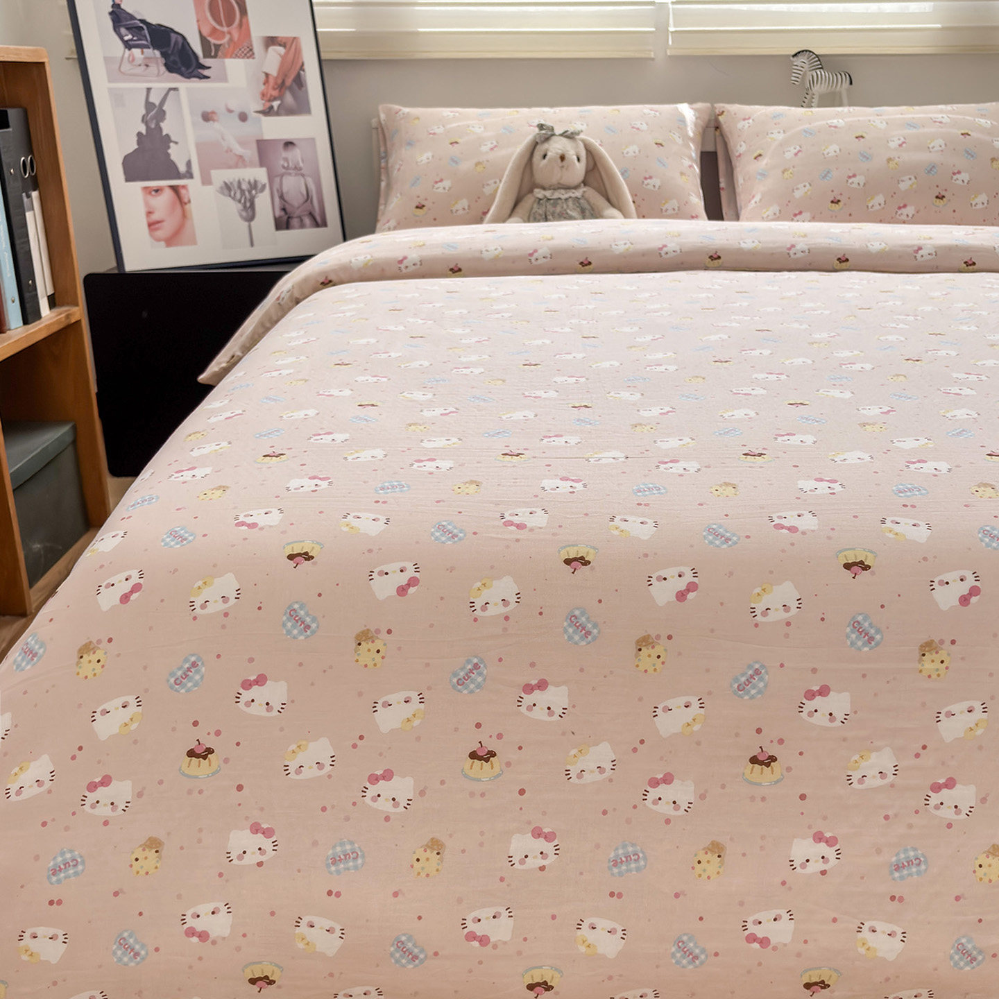 双层纱粉粉猫A类母婴级纯棉四件套1.5m1.8米超柔软宿舍床笠三件套