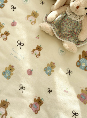 牛奶绒小熊一家床单单件冬加厚法兰绒珊瑚绒宿舍单人可配三四件套