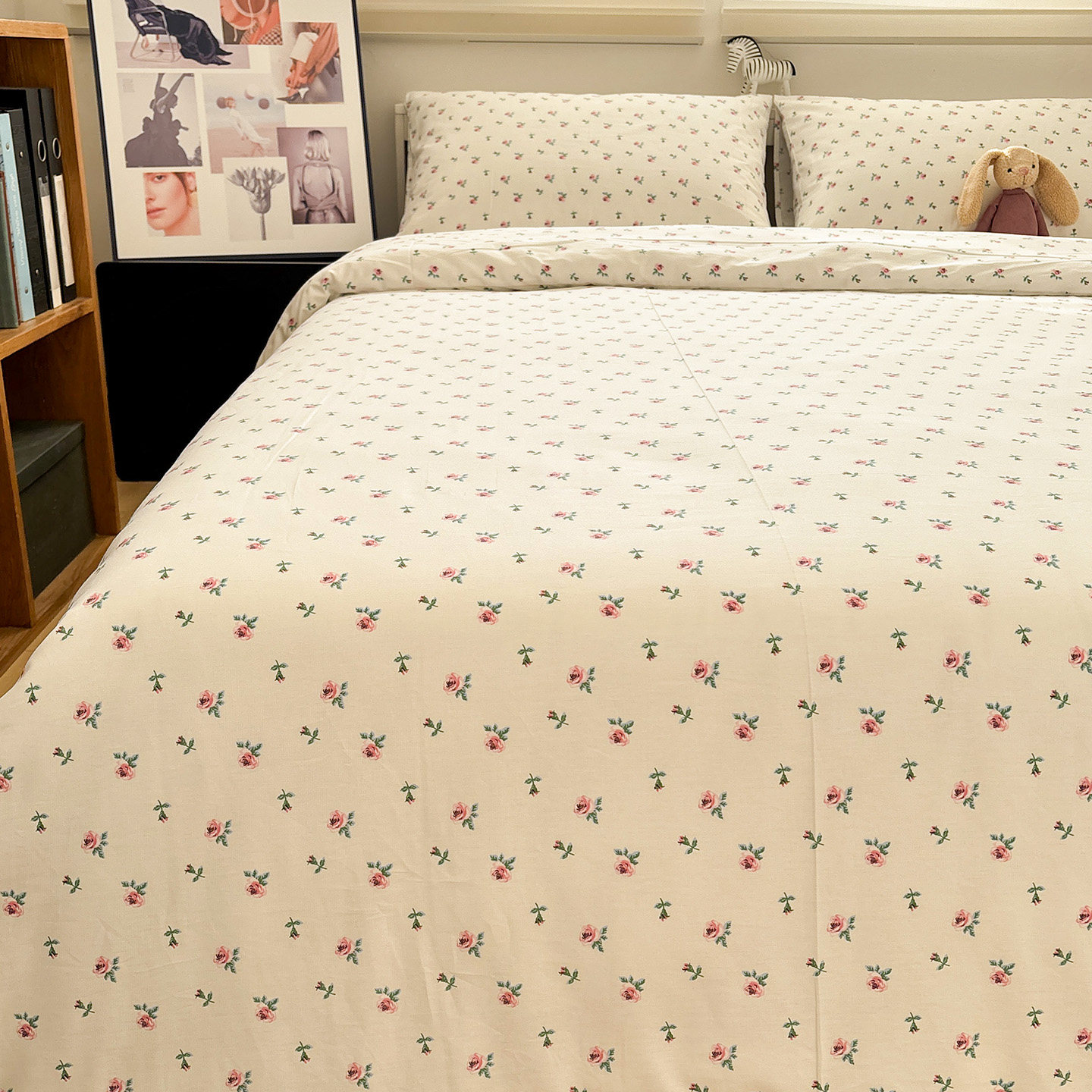 YU-小枝玫瑰田园风纯棉四件套1.5m1.8米全棉三件套床单床笠款亲肤