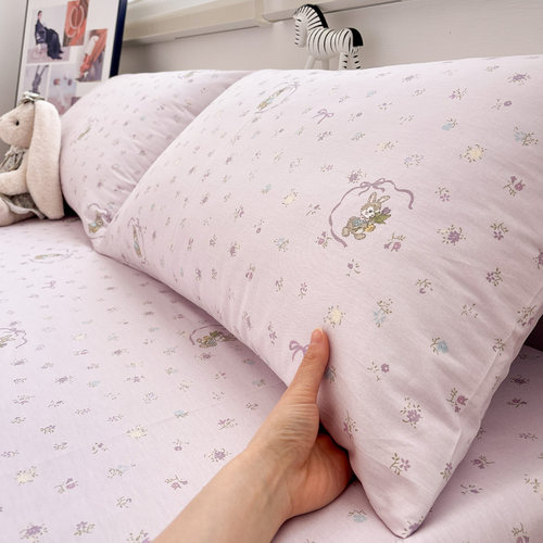 唐朝一只鱼紫樱兔全棉枕套