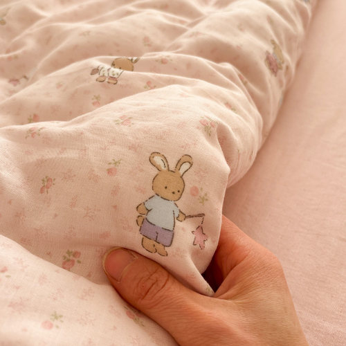 唐朝一只鱼双层纱茶花小兔床单