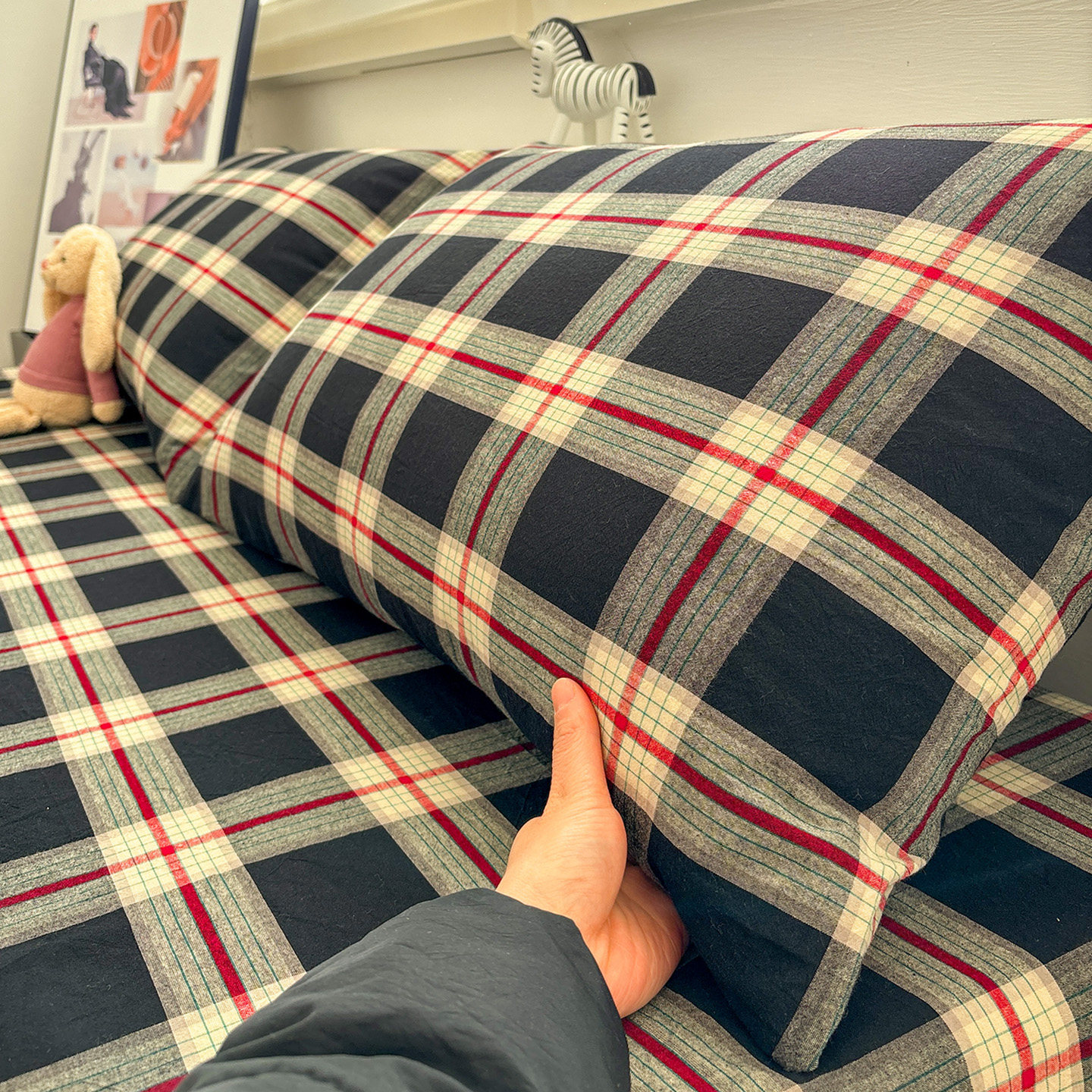 木槿黑水洗棉纯棉枕套简约格子款全棉枕芯套家用成人48&times;74可定制