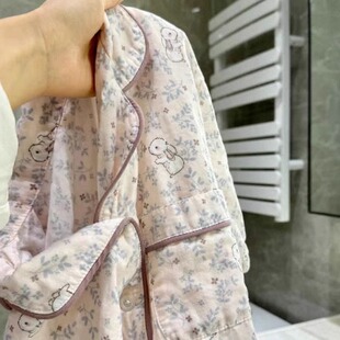 家居服套装 100%全棉A类双层纱睡衣小兔薇拉春季 长袖 开衫 2026新款
