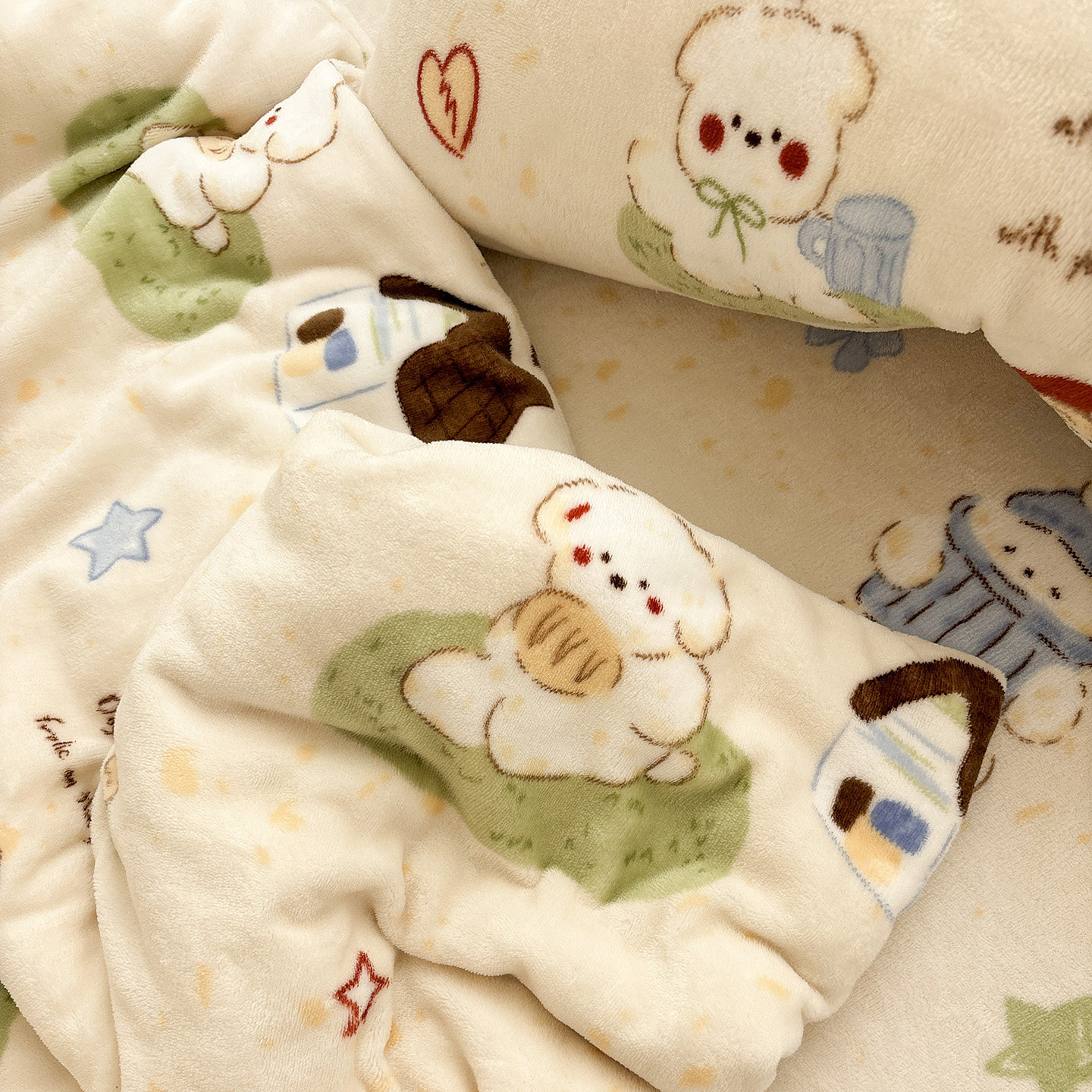 唐朝一只鱼牛奶绒房子小狗床单