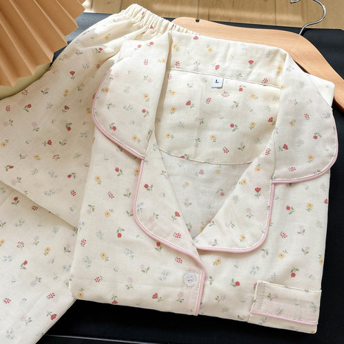 唐朝一只鱼双层纱奶油小花家居服