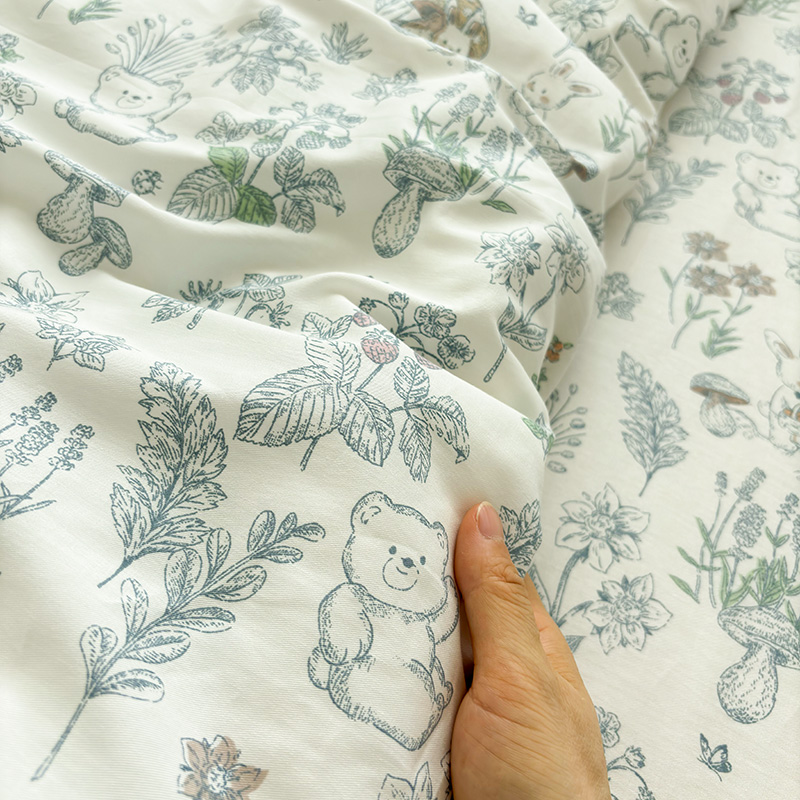 唐朝一只鱼全棉蘑菇小熊卡通床单