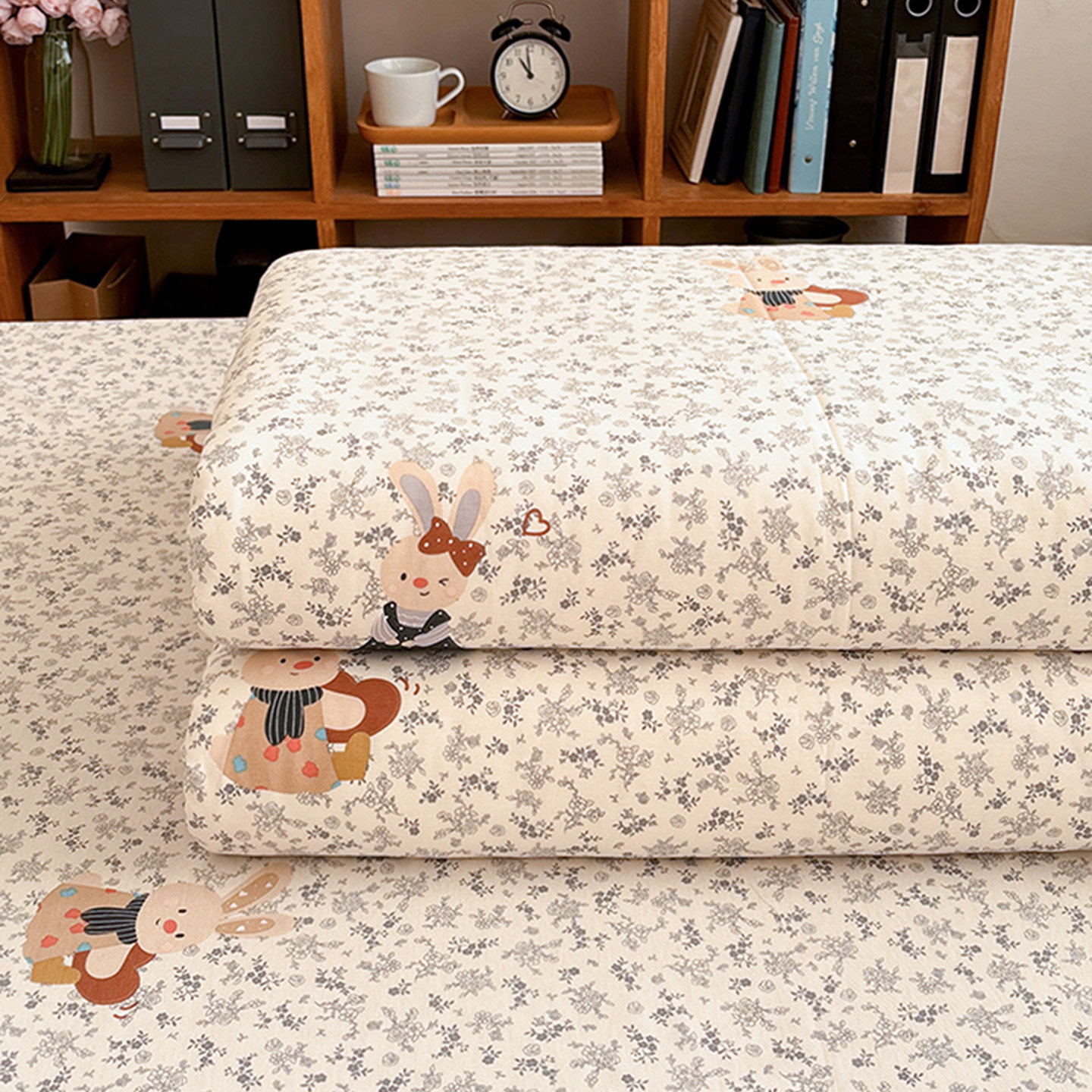 黑碎花兔兔卡通纯棉被套单件宿舍单双人150&times;200cm被罩全棉可定制
