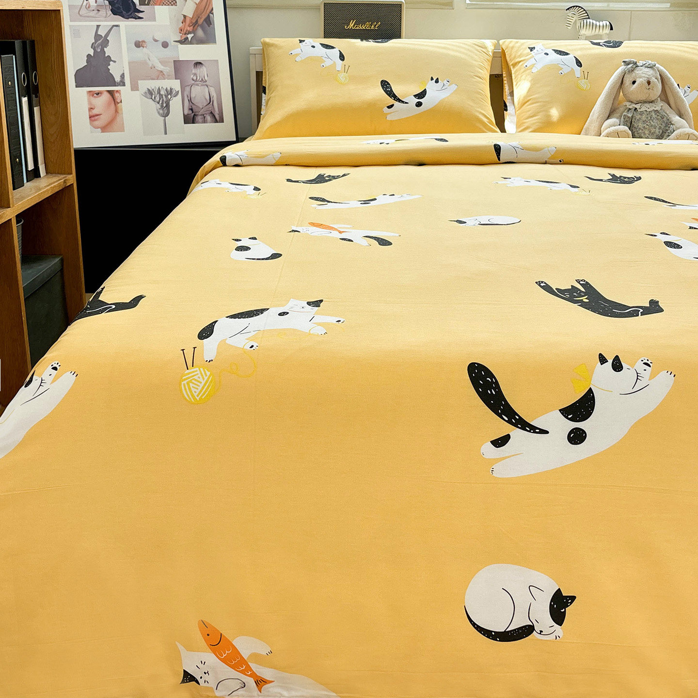 YU-在线撸猫可爱卡通床上四件套纯棉全棉三件套1.8m1.5米床单床笠