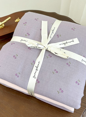 a类母婴级双层纱紫樱桃全棉四件套浅紫色纯棉2024新床上床单被套