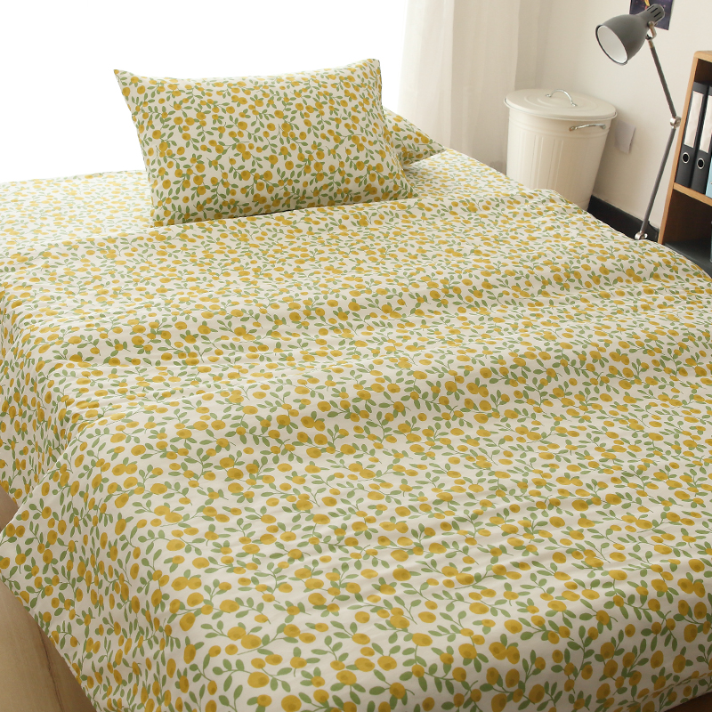 绿叶小黄果100%全棉床单床笠单件纯棉单双人1.2米1.8床可配三件套