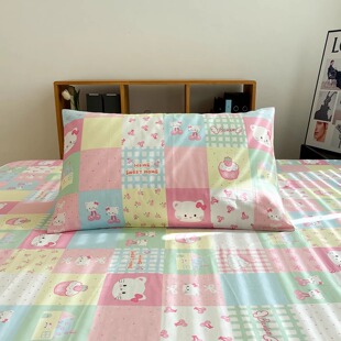 彩格猫纯棉单人枕套儿童学生家用款100全棉48cmx74cm枕芯头套单只