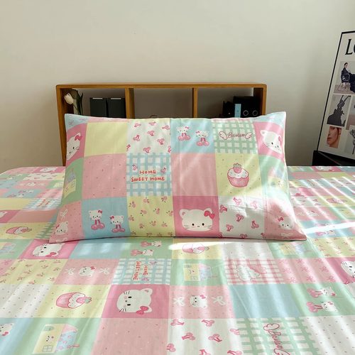 唐朝一只鱼彩格猫全棉枕套