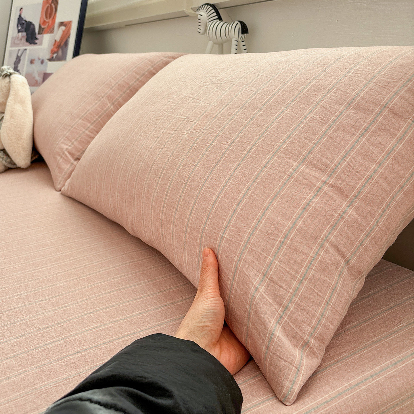 水洗棉琉璃粉全棉枕套一对装单只48x74cm时尚条纹宿舍枕芯内胆套