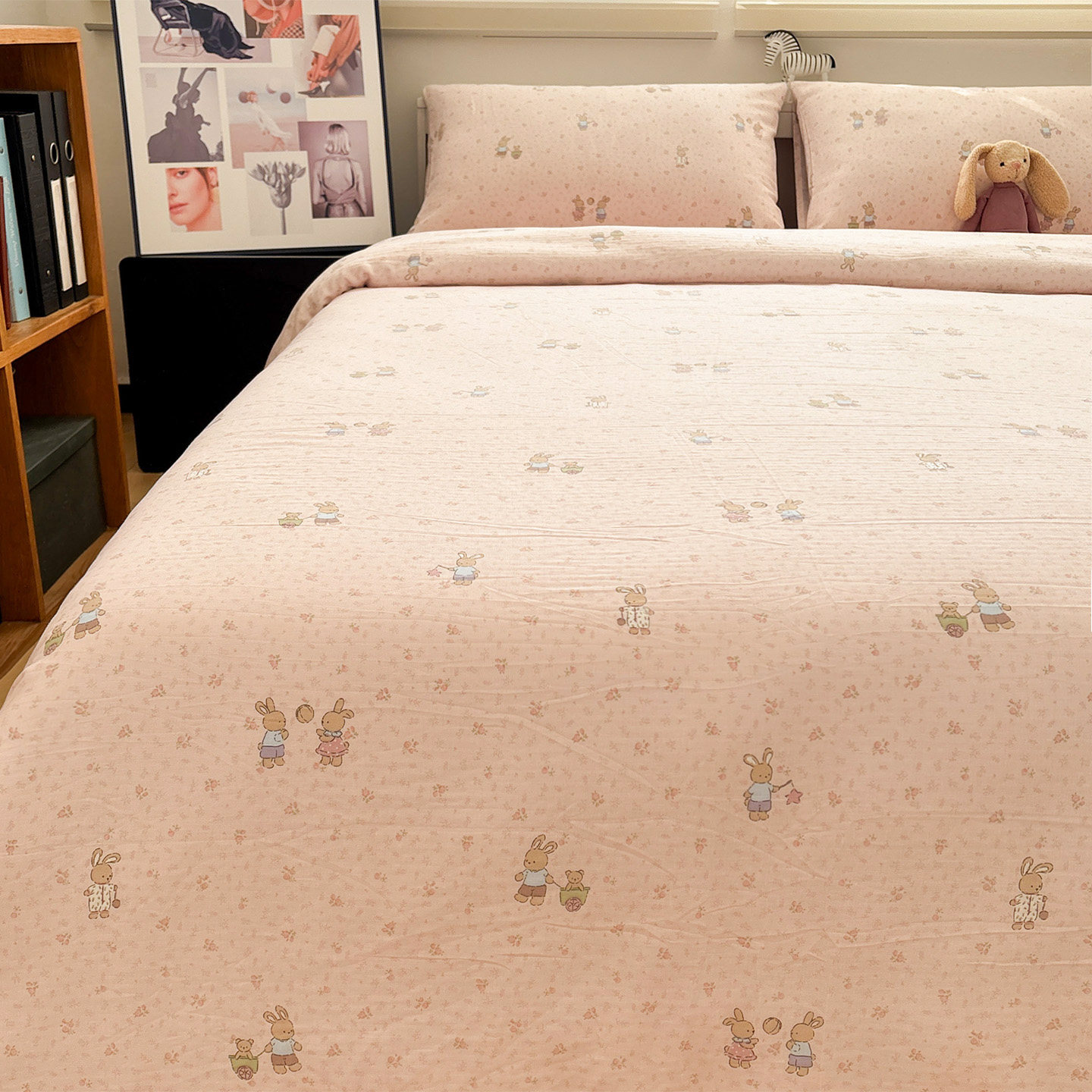 茶花小兔双层纱A类母婴级四件套纯棉纱布全棉宿舍床上三件套亲肤,床上用品,床品套件/四件套/多件套,淘宝优惠券,粉丝福利购,淘宝优惠卷