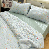 A类双层纱小白鹅四件套纯棉全棉卡通1.5m1.8米床单床笠款 三四件套