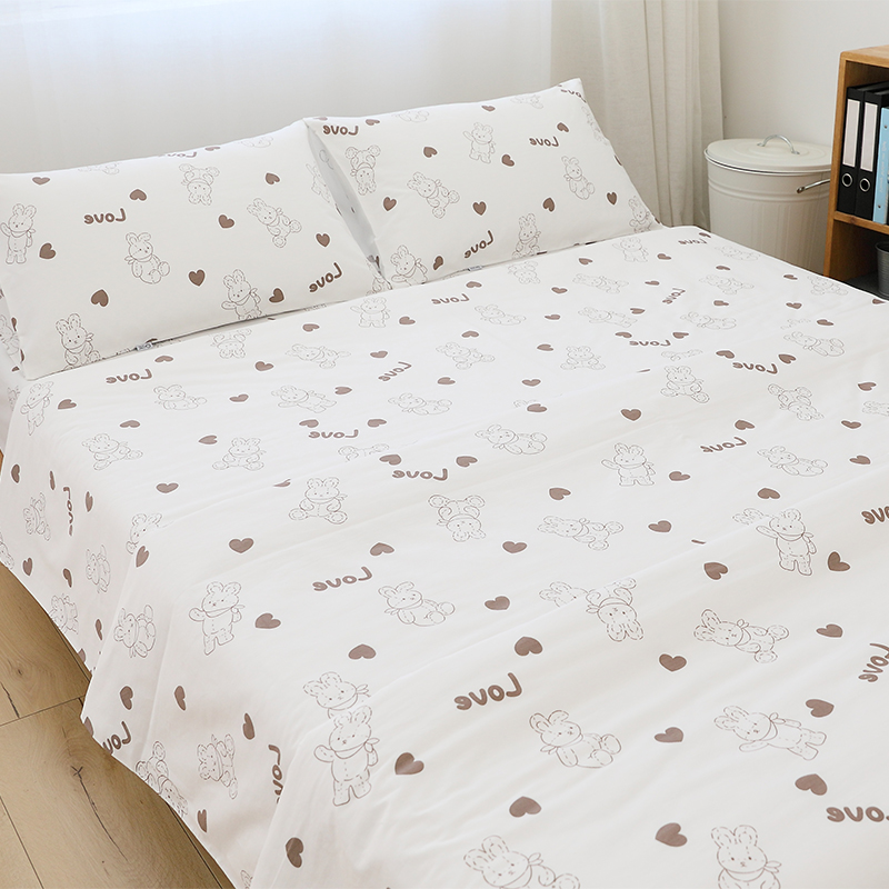 咖啡小兔床单床笠款四件套全棉