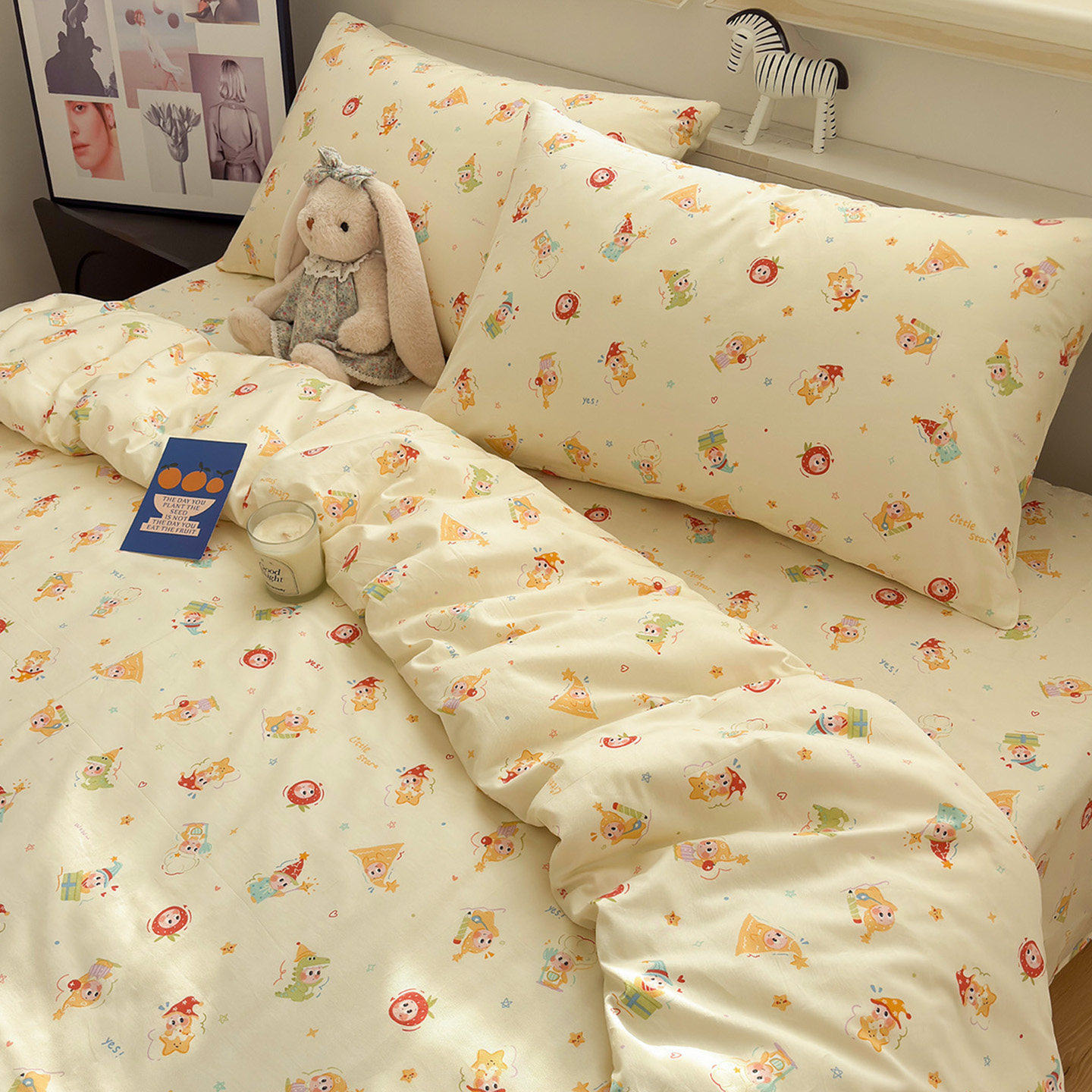 苹果星星仔纯棉四件套儿童可爱全棉床单被套床笠1.8m床品三件套