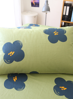 绿色的花全棉枕套单只2一对装纯棉枕头套大花双人48cmx74cm四季用