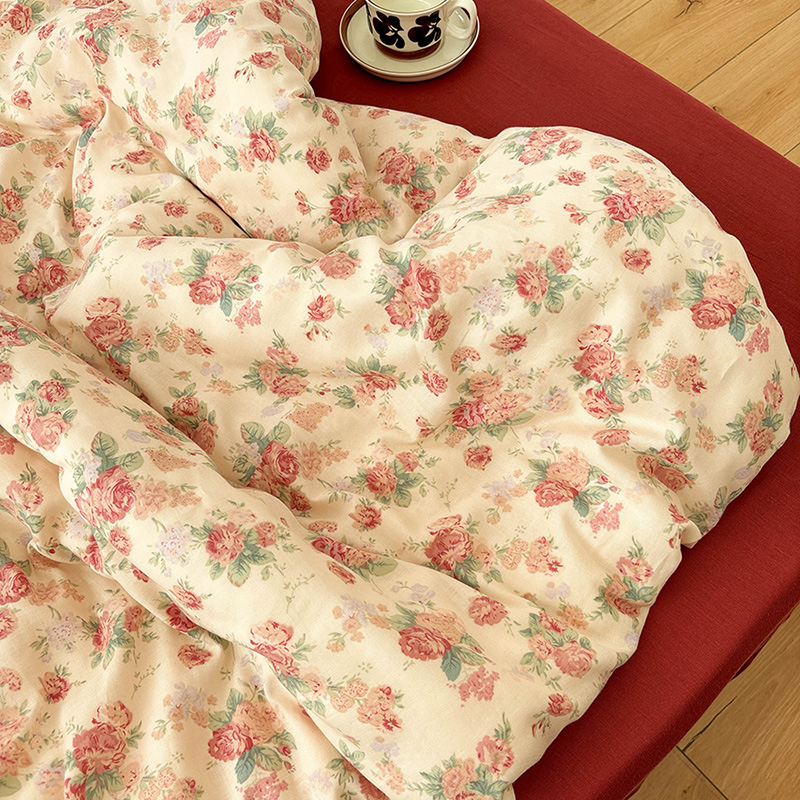 A类全棉四件套双层纱美诺床上新款碎花床品被套床单学生三4四件套