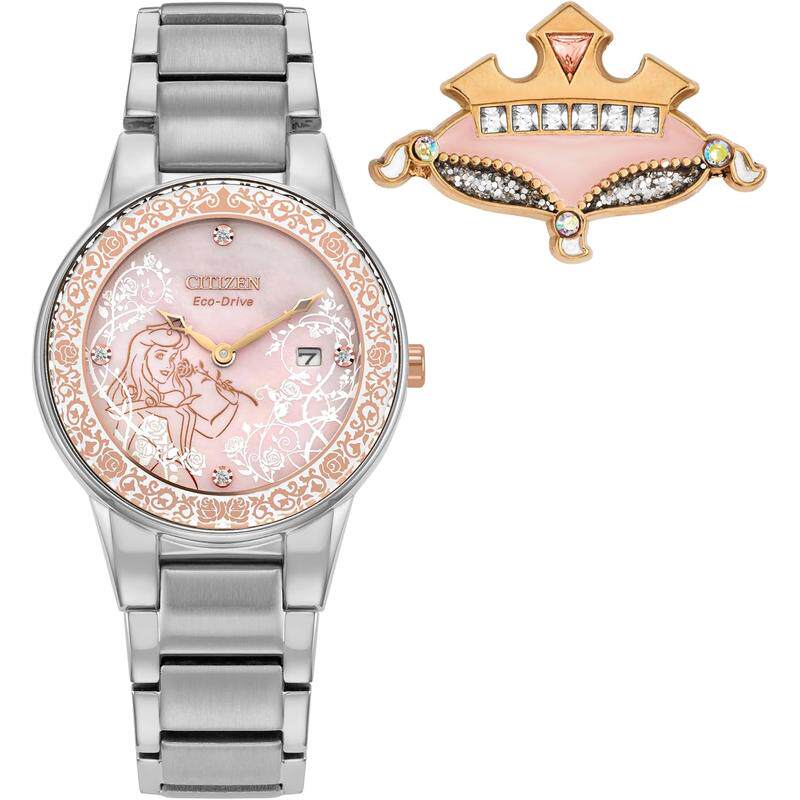 Citizen西铁城手表女日韩玫瑰金银色带迪士尼公主限量休闲腕表