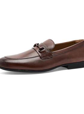 海外代购Florsheim男士休闲皮鞋一脚蹬透气圆头平底商务通勤