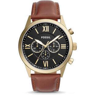 代购 腕表计时夜光日期测速皮带金属防水棕色商务 Fossil化石男士