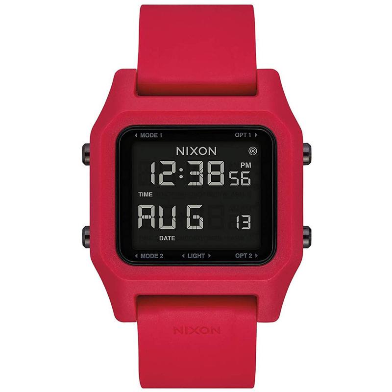 代购Nixon男士腕表计时夜光日期闹钟红色防水硅胶带方形运动户外
