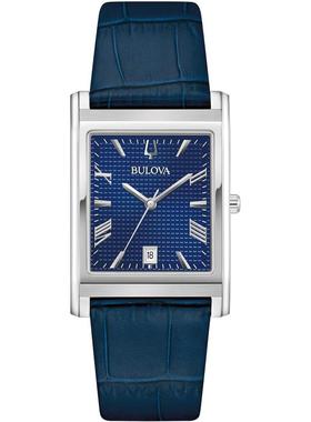 代购BULOVA宝路华男士腕表日期夜光防刮计时皮带蓝盘钢壳防水