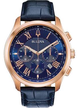 海外代购BULOVA/宝路华男士手表欧美腕表计时码表日历显示玫瑰金