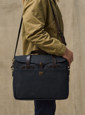 菲尔森Filson美产重磅斜纹帆布公文包马缰革复古男通勤手提电脑包