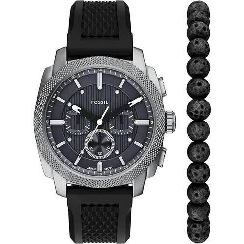 代购Fossil化石男士腕表计时夜光日期防刮硅胶带钢壳黑色防水