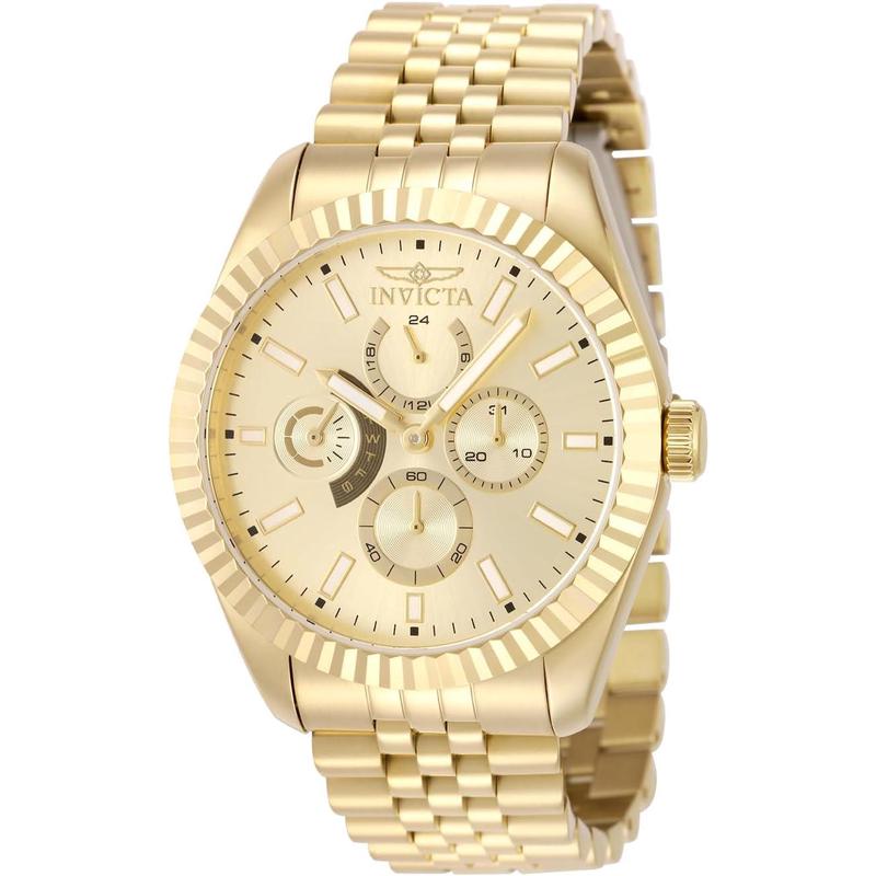 Invicta男士腕表日历计时夜光日期金属钢带防水金色商务休闲手表