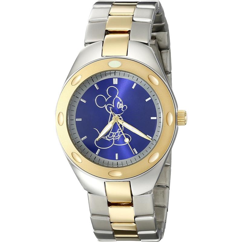 代购Disney迪士尼男士腕表计时夜光日期测速金属防水钢带双色