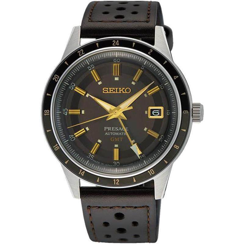 代购Seiko精工男士腕表自动GMT日期夜光皮带金属黑色钢壳商务