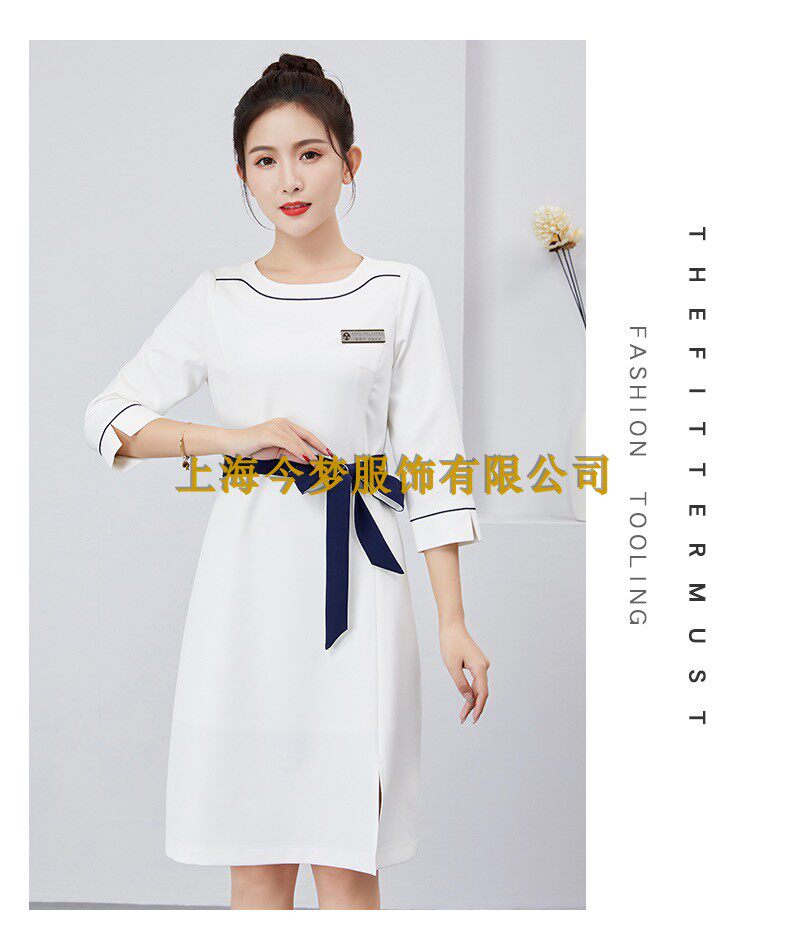 中袖沐足技师工作服女连衣裙气质新款足浴桑拿工装遮肚显瘦足疗服
