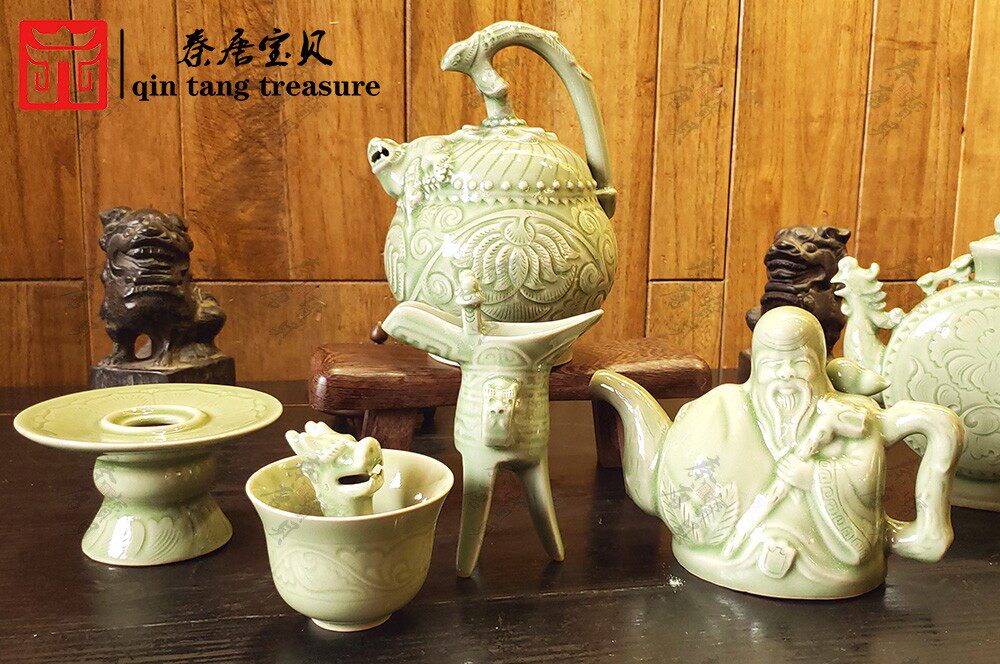 纯手工铜川耀州瓷 公道杯 倒装壶 倒流壶 酒具 道具商务会议出国